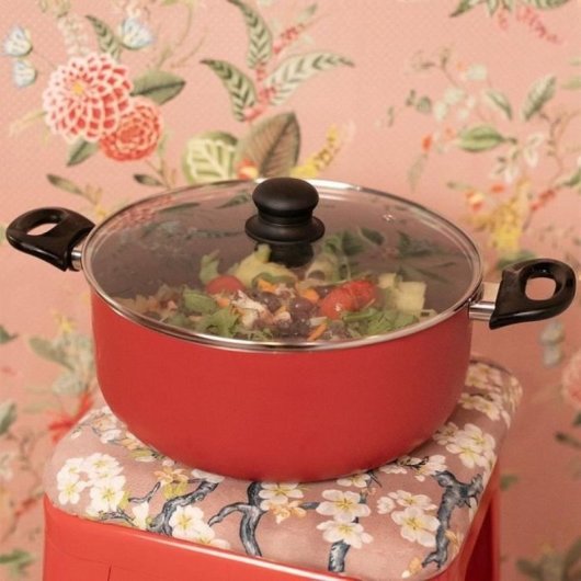 Livoo Mep150r Cazoleta/stockpot 24 Cm De Aluminio Con Revestimiento Antiadherente Libre De Pfoa Y Pfos Y Tapa De Vidrio Compatible Inducción