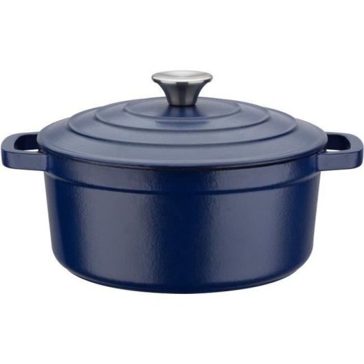 Gsw Blue Magic Cazuela/faitout De Acero Fundido 24 Cm, 3,8 L, Esmalte Interior Blanco Y Exterior Azul Brillante, Compatible Con Inducción Y Horno Hasta 240 °c, Apta Lavavajillas