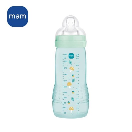 Biberón Mam Easy Active 330 Ml Etapa 2 (6+ Meses) Con Tetina Skinsoft Silicona Cuello Ancho, Tapa Anti-fugas, Materiales Bio-circular Sin Bpa/bps, Color Ice