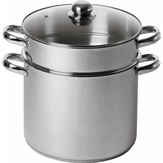 Baumalu Cuscússér Inoxidable 26 Cm, 11 L, Base Triple Inox/alu/inox Para Inducción, Cesto Para Semolá 10 Cm, Tapa De Vidrio Con Orificio Vapor