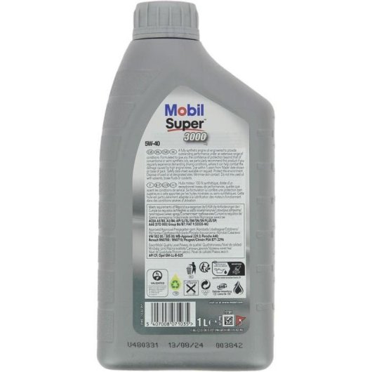 Aceite De Motor Mobil Super 3000 Totalmente Sintético 5w-40, 1 L, Para Gasolina Y Diésel, Homologación Acea A3/b4