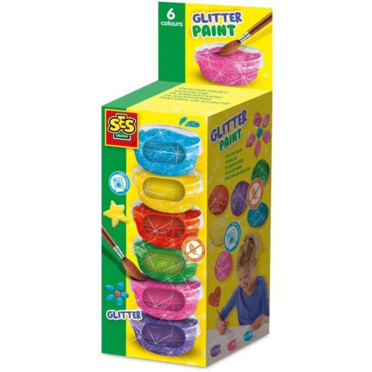 Ses Creative Set De Gouache Con Purpurina 6 Tubos 45 Ml, Colores Vibrantes Y Lavables, Tarros Reubicables Para Niños A Partir De 3 Años, Para Manualidades En Casa O Escuela