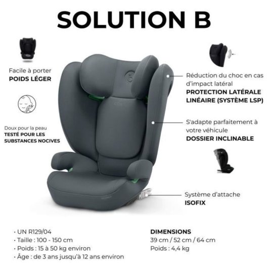 Cybex Solution B I-fix Isofix Grupo 2/3 (95-150 Cm) Gris Acero, Protección L.s.p., Reposacabezas 12 Posiciones Y Funda Lavable