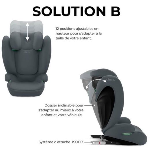 Cybex Solution B I-fix Isofix Grupo 2/3 (95-150 Cm) Gris Acero, Protección L.s.p., Reposacabezas 12 Posiciones Y Funda Lavable
