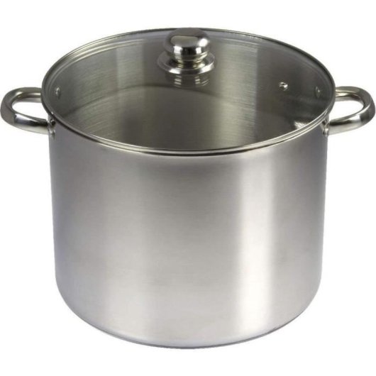 Baumalu Cazo De Acero Inoxidable 30 Cm Con Tapa De Vidrio, 16 L, Base Triple Para Distribución Uniforme, Apto Para Inducción