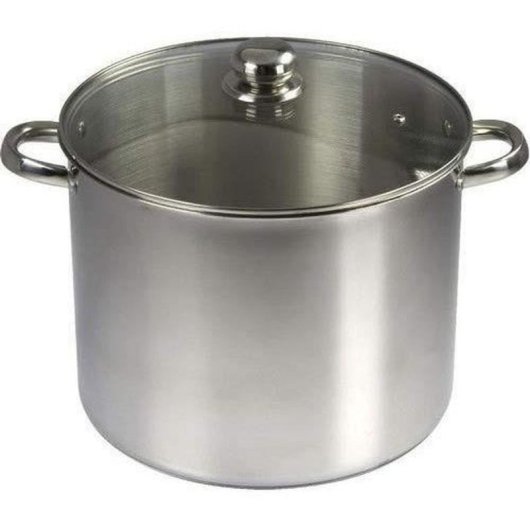Baumalu Cazo De Acero Inoxidable 30 Cm Con Tapa De Vidrio, 16 L, Base Triple Para Distribución Uniforme, Apto Para Inducción