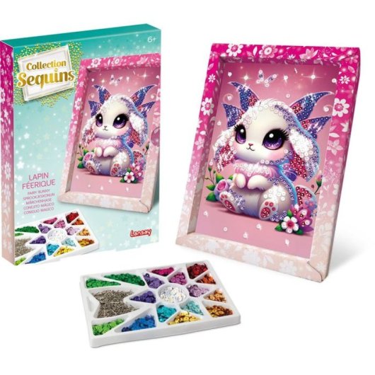 Kit Manualidades Con Lentejuelas Lansay Collection Sequins Féérique: Hada Conejita, Panel Ilustrado Con Marco, Bandeja Compartimentada Y Tornillos, Para 6+