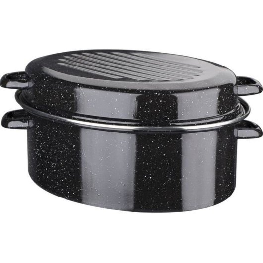 Gsw Cazuela Oval De Acero Esmaltado 32 Cm, 7 L, Apta Para Inducción Y Horno, Tapa Estriada, Superficie Anti-alérgena Y Compatible Con Lavavajillas