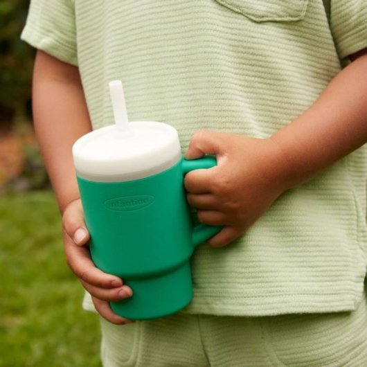 Infantino Ma Première Vaso De Entrenamiento De Silicona 270 Ml, Pajita Anti-fugas, Color Verde Sapin, Apto Desde 6 Meses