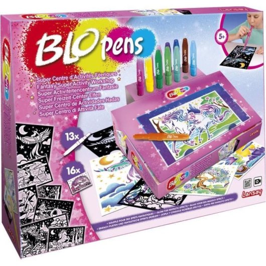 Lansay Blopens Super Centro De Actividades De Hadas, Set Creativo Con 13 Blopens, 16 Plantillas Reutilizables Y 16 Hojas De Dibujo, Efecto Aerógrafo Soplando, A Partir De 5 Años