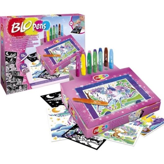 Lansay Blopens Super Centro De Actividades De Hadas, Set Creativo Con 13 Blopens, 16 Plantillas Reutilizables Y 16 Hojas De Dibujo, Efecto Aerógrafo Soplando, A Partir De 5 Años