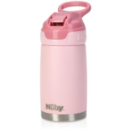 Nuby Reflex Flip-it Botella Térmica De Acero Inoxidable 300 Ml Para Niños +18 Meses, Boquilla De Silicona Antigoteo, Acabado Mate Rosa