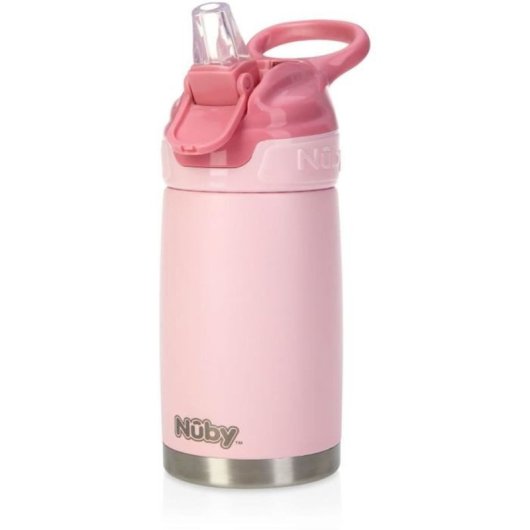 Nuby Reflex Flip-it Botella Térmica De Acero Inoxidable 300 Ml Para Niños +18 Meses, Boquilla De Silicona Antigoteo, Acabado Mate Rosa