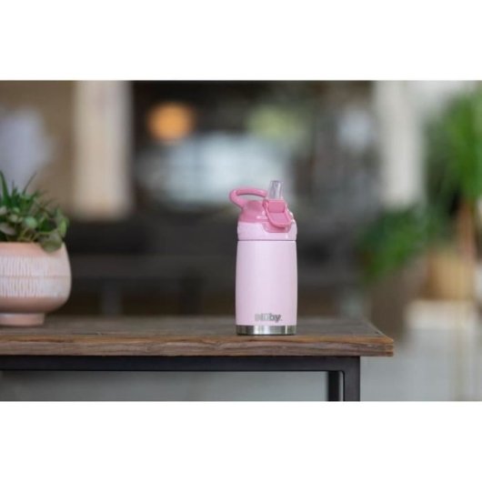 Nuby Reflex Flip-it Botella Térmica De Acero Inoxidable 300 Ml Para Niños +18 Meses, Boquilla De Silicona Antigoteo, Acabado Mate Rosa