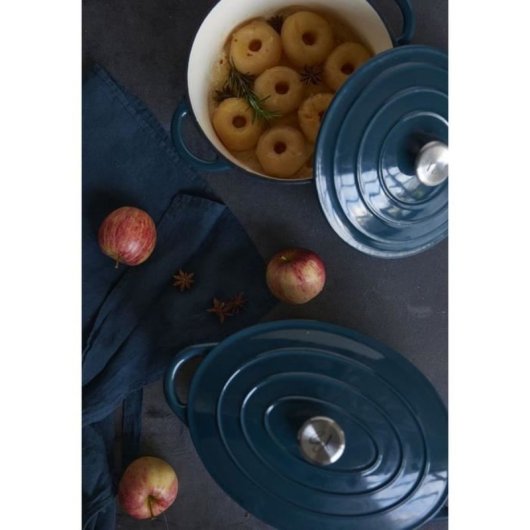 Baumalu Cocotte Redonda De Hierro Fundido Esmaltado 24 Cm, Azul Verdoso, Con Tapa Esmaltada Y Pomo Metálico, Apta Para Inducción Y Horno