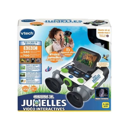 Vtech Genius Xl Prismáticos Interactivos 10x21 Con Pantalla Color Plegable 2,4", Visión Nocturna Ir, Cámara Y 6 Modos Educativos Para Niños