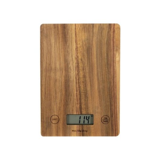 Balanza De Cocina Digital Livoo Dom492 Con Plataforma De Madera De Acacia, 5 Kg Y Precisión 1 G, Función Tare, Pantalla Lcd Y Botones Táctiles, Apagado Automático (incluye 2 Pilas Aaa)