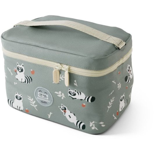 Monbento Frosty 5l Vert Raccoon - Bolsa Térmica Infantil Para Comida, Doble Cremallera, Asa Superior Y Bolsillo Interior Con Cremallera, Compatible Con Fiambrera Monbento