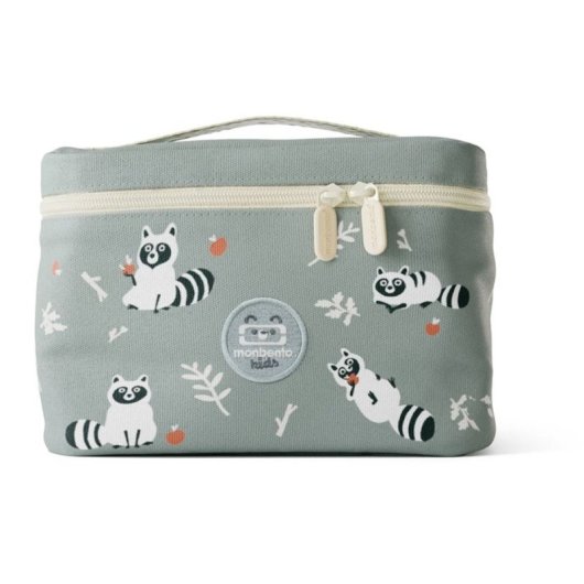 Monbento Frosty 5l Vert Raccoon - Bolsa Térmica Infantil Para Comida, Doble Cremallera, Asa Superior Y Bolsillo Interior Con Cremallera, Compatible Con Fiambrera Monbento
