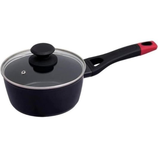 Pyrex Cazo Para Salsas Antiadherente Sin Pfas 16 Cm Con Tapa De Vidrio, Aluminio Reciclado Compatible Con Inducción, Superficie Concéntrica Y Asa Ergonómica Soft-touch