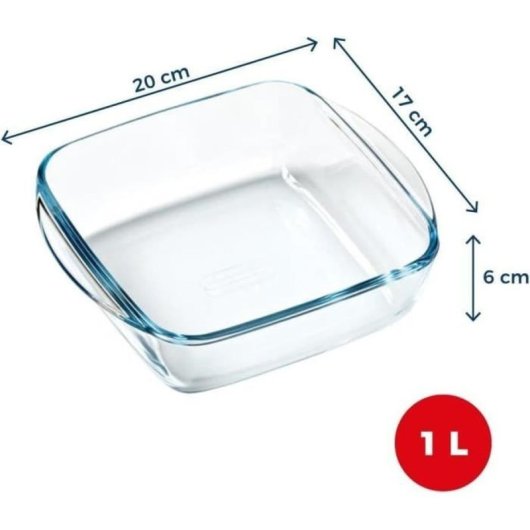 Pyrex Bandeja De Horno De Vidrio Borosilicato Cuadrada 1 L Para Airfryer, 20×17×6 Cm, Transparente, Resistente -40 A +300 °c, Apta Microondas Y Lavavajillas