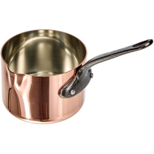 Baumalu Saucière De Cobre Macizo 11 Cm Con Interior Estañado Y Asa De Hierro Fundido Remachada, Dos Picos Vertedores, Base Plana, Apta Para Gas