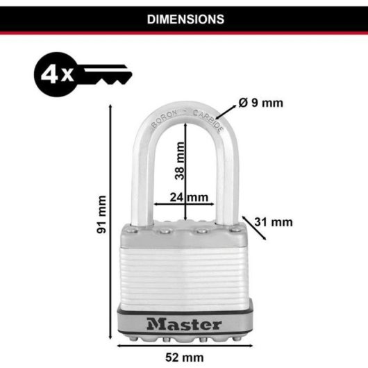 Cadeado Master Lock M115EURTRILF Aço Boro Anticorrosão Pack 3