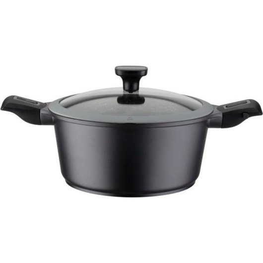Gsw Easy Click Cazo De Aluminio Fundido 20 Cm 1,5 L Vitaflon Granit, Asas Extraíbles, Tapa De Vidrio Con Borde De Silicona, Apto Para Inducción Y Horno (sin Asas)