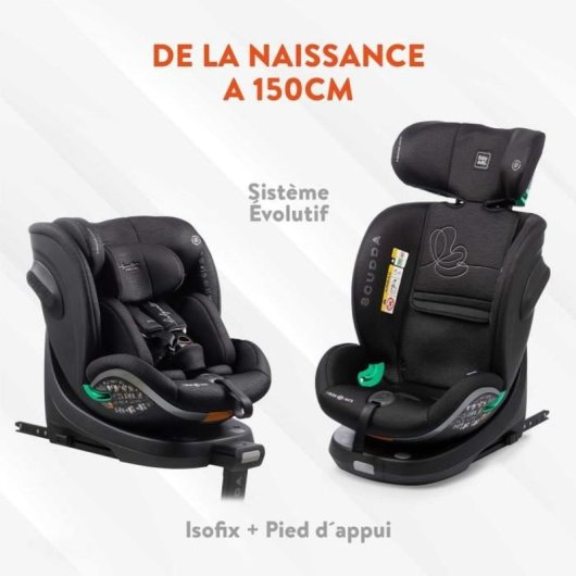 Babyauto Scudda Grey Dobby Asiento Coche 0-36 Kg I-size Giratorio 360° Isofix, Protección Lateral, Arnés 5 Puntos, 40-150 Cm