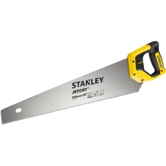 Stanley Jetcut Sierrote Manual 500 Mm (20") C75s, Hoja Acero 0,85 Mm, 7 Tpi, Dientes Universales, Empuñadura Ergonómica Bicolor Soft-grip Con Guías 45°/90°