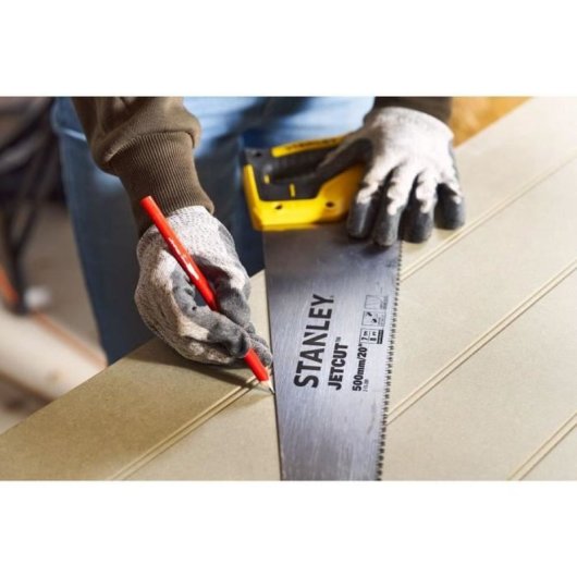 Stanley Jetcut Sierrote Manual 500 Mm (20") C75s, Hoja Acero 0,85 Mm, 7 Tpi, Dientes Universales, Empuñadura Ergonómica Bicolor Soft-grip Con Guías 45°/90°
