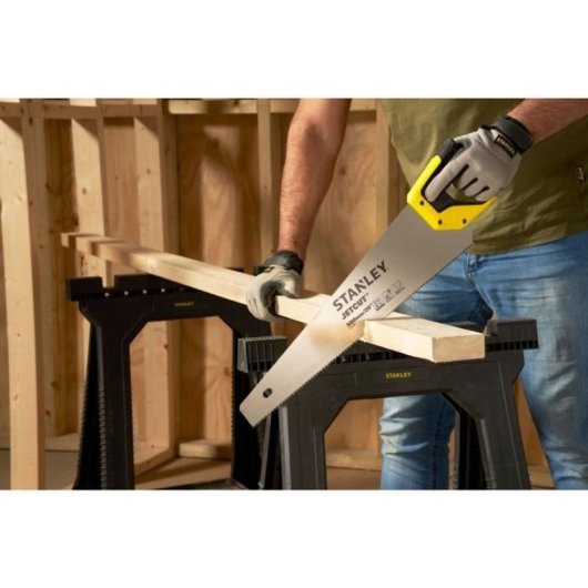Stanley Jetcut Sierrote Manual 500 Mm (20") C75s, Hoja Acero 0,85 Mm, 7 Tpi, Dientes Universales, Empuñadura Ergonómica Bicolor Soft-grip Con Guías 45°/90°