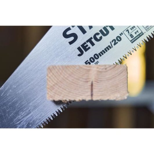 Stanley Jetcut Sierrote Manual 500 Mm (20") C75s, Hoja Acero 0,85 Mm, 7 Tpi, Dientes Universales, Empuñadura Ergonómica Bicolor Soft-grip Con Guías 45°/90°