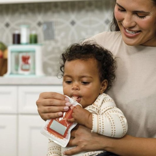 Infantino Squeeze Station Con 3 Posiciones Para Rellenar Biberones/bolsas Reutilizables De Purés, Compotas Y Yogur, Medición 104 Ml, Apta Lavavajillas, Para 4 Meses