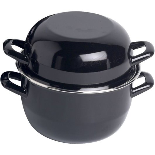 Cosy & Trendy Olla Para Mejillones De Acero Inoxidable 18 Cm, 2,8 L, Esmalte Brillo Negro, Apta Inducción, Asas Laterales, Interior Antiadherente Y Apta Lavavajillas