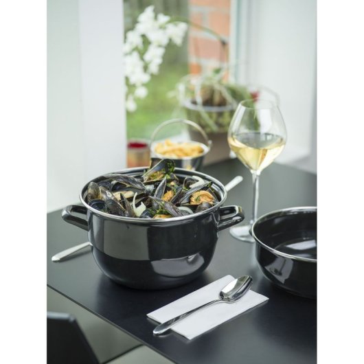 Cosy & Trendy Olla Para Mejillones De Acero Inoxidable 18 Cm, 2,8 L, Esmalte Brillo Negro, Apta Inducción, Asas Laterales, Interior Antiadherente Y Apta Lavavajillas