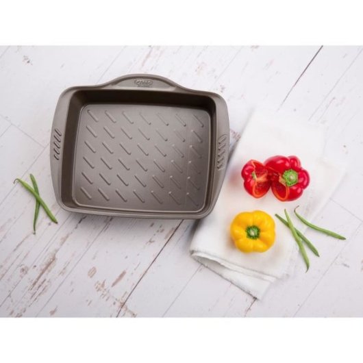 Pyrex Asimetria Bandeja Para Horno Rectangular De Acero Al Carbono 30 X 24 X 5 Cm, Antiadherente Whitford Eclipse 3 Capas, 3 Asas Antideslizantes, Apta Inducción Y Lavavajillas, Marrón