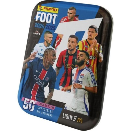 Panini Metal Tin Stickers Ligue 1 2024-2025 Slim Tin, 12 Packs (84 Cromos), Incluyen Legends, 6+