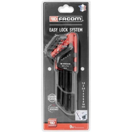 Juego De 9 Llaves Allen Largas Facom 83h.jp9a En L, 6 Puntas: 1,5-10 Mm (1.5/2/2.5/3/4/5/6/8/10) Con Soporte Easy Lock