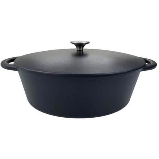 Baumalu Cazuela Oval De Hierro Fundido 33 Cm 6 L Negro Mate, Tapa Incluida. Distribución Uniforme Del Calor, Base Plana Para Todo Tipo De Fuegos, Incluso Inducción