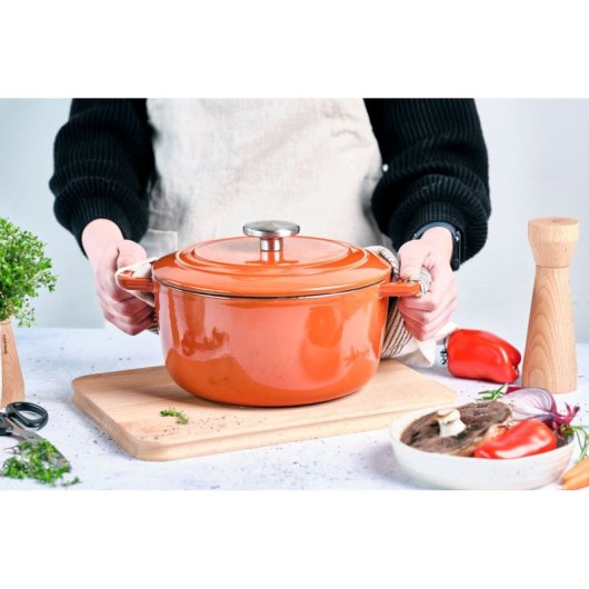 Cosy & Trendy Fontestic Cocotte De Hierro Fundido Esmaltado Ø24 Cm, 4,6 L Color Ruïnne, Tapa Con Gotitas Autorregulables, Asas Integradas Y Pomo Inox 18/0, Apta Inducción Y Horno 200 °c