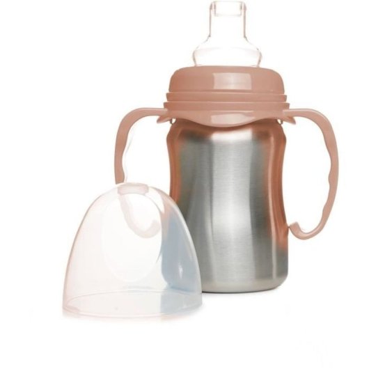 Taza De Aprendizaje Thermobaby De Acero Inoxidable 180 Ml Con Asas Desmontables Ergonómicas, Boquilla De Silicona Blanda, Tapa Protectora Y Tapa Roscada