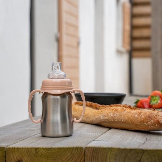 Taza De Aprendizaje Thermobaby De Acero Inoxidable 180 Ml Con Asas Desmontables Ergonómicas, Boquilla De Silicona Blanda, Tapa Protectora Y Tapa Roscada