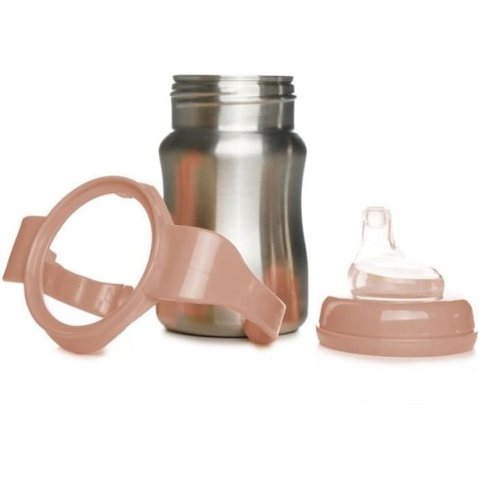 Taza De Aprendizaje Thermobaby De Acero Inoxidable 180 Ml Con Asas Desmontables Ergonómicas, Boquilla De Silicona Blanda, Tapa Protectora Y Tapa Roscada