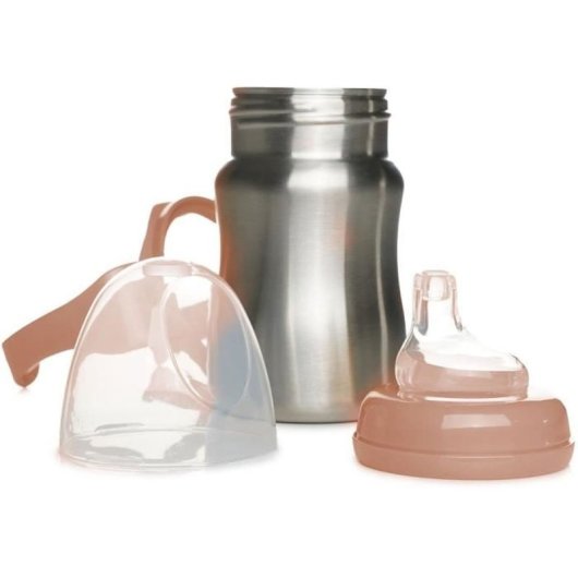 Taza De Aprendizaje Thermobaby De Acero Inoxidable 180 Ml Con Asas Desmontables Ergonómicas, Boquilla De Silicona Blanda, Tapa Protectora Y Tapa Roscada