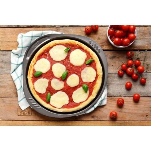 Pyrex Asimetria Bandeja Para Pizza Perforada 32 Cm, Acero Al Carbono Metal Acabado Mate, Antiadherente, Asas Ergonómicas, Apta Horno Hasta 230°c Y Lavavajillas