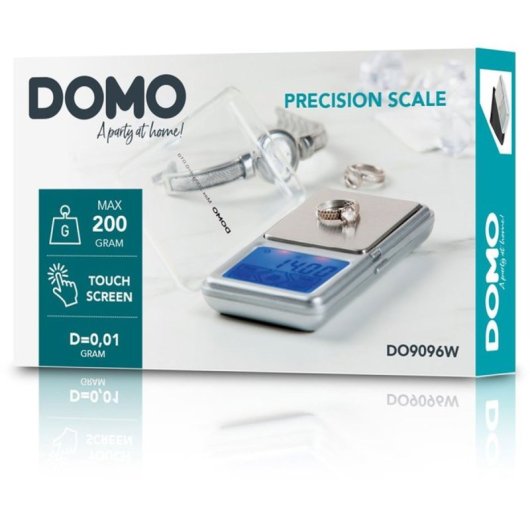Domo Do9096w Báscula De Cocina Electrónica De Precisión 0,01 G, Capacidad 200 G, Pantalla Led, Táctil, Función Tara Y Tapa Transparente