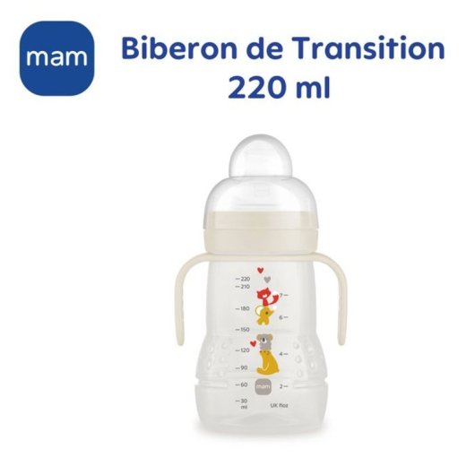 Mam Transition Trainer Bottle 220 Ml Verde, Tetina Skinsoft Y Pico Antivuelco Blando, Asas Ergonómicas, Apto 4+ Meses