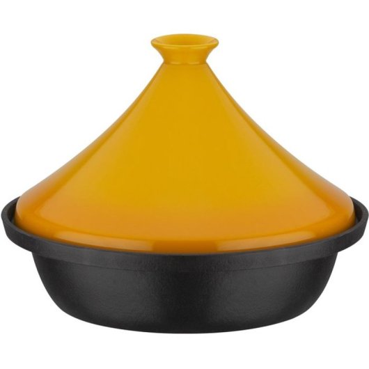 Gsw Tagine 30 Cm Base De Fundición De Acero Y Tapa De Cerámica, Compatible Con Inducción, Apto Para Horno, Color Negro Y Amarillo, Capacidad 2 L