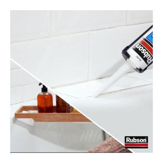 Rubson Silicona Sanitaria Antimoho Blanca 280 Ml, Cartucho Elástico Con Triple Acción Antifúngica Para Sellado Flexible De Juntas En Baño